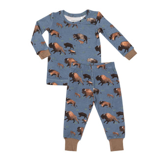Angel Dear - Bison- Long-Sleeve Bamboo Loungewear Set - Charlie Rae - 6-12 Months - Baby & Toddler Sleepwear - Angel Dear
