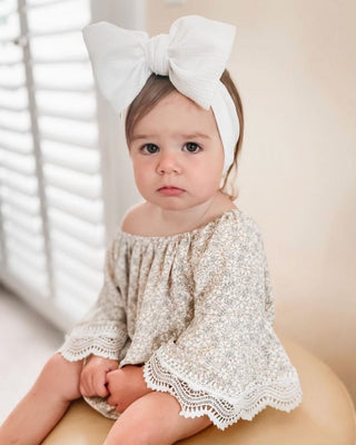 Bella Long Sleeve Bubble Romper- Apricot Floral - Charlie Rae - 0-3 Months - Baby & Toddler Tops - Bailey's Blossoms