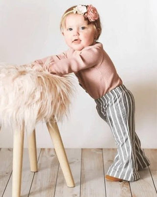 Blakely Boho Bell Bottoms - Gray & White Stripe - Charlie Rae - 0-3 Months - Baby & Toddler Bottoms - Bailey's Blossoms
