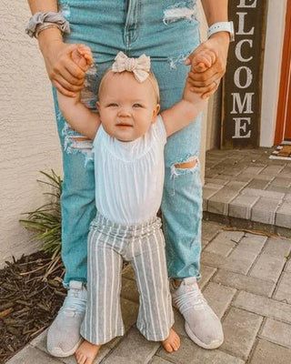 Blakely Boho Bell Bottoms - Gray & White Stripe - Charlie Rae - 0-3 Months - Baby & Toddler Bottoms - Bailey's Blossoms