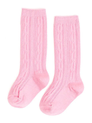 Blossom (Pink) - Cable Knit Knee High Socks - Charlie Rae - 0-6 Months - Socks - Little Stocking Co.