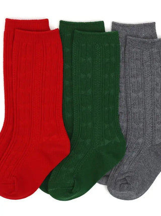 Christmas Cable Knit Knee High Socks 3-Pack - Charlie Rae - 0-6 Months - Socks - Little Stocking Co.