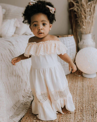 Clara Cotton & Lace Flutter Maxi Dress - Vanilla Cream - Charlie Rae - 0-3 Months - Baby & Toddler Dresses - Bailey's Blossoms