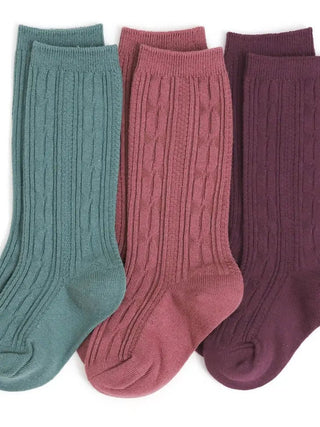 Denali Cable Knit Knee High Socks 3-Pack - Charlie Rae - 0-6 Months - Socks - Little Stocking Co.