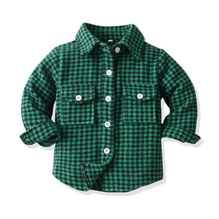 Harlan Houndstooth Shacket - Charlie Rae - Green/Navy - Baby & Toddler Outerwear - Little Trendy