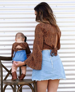 Henny Bell Sleeve Crop Top- Leopard- Mom & Me - Charlie Rae - XS - Shirts & Tops - Bailey's Blossoms