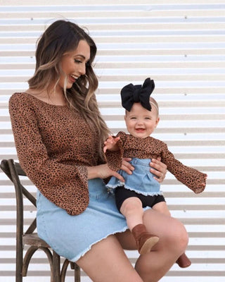 Henny Bell Sleeve Crop Top - Leopard - Tween - Charlie Rae - 6 - Shirts & Tops - Bailey's Blossoms