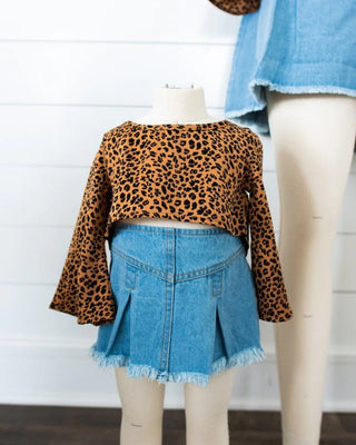 Henny Bell Sleeve Crop Top - Leopard - Tween - Charlie Rae - 6 - Shirts & Tops - Bailey's Blossoms