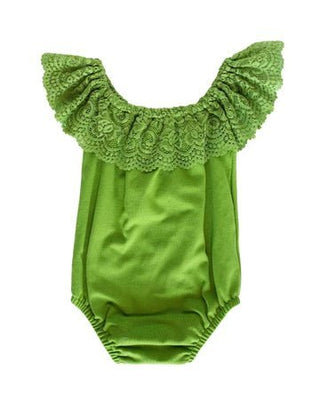Kenzie Lace Flutter Sleeve Leotard - Avocado Green - Charlie Rae - 0-3 Months - Baby One-Pieces - Bailey's Blossoms