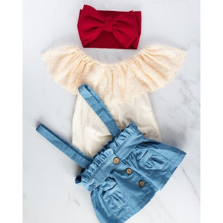 Kenzie Lace Flutter Sleeve Leotard- Vanilla Cream - Charlie Rae - 3-6 Months - Baby & Toddler Tops - Bailey's Blossoms