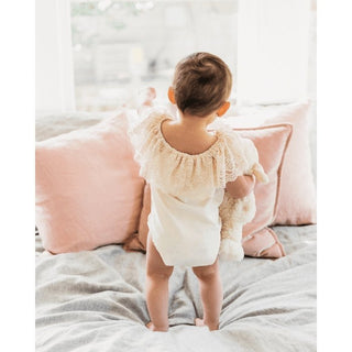 Kenzie Lace Flutter Sleeve Leotard- Vanilla Cream - Charlie Rae - 3-6 Months - Baby & Toddler Tops - Bailey's Blossoms