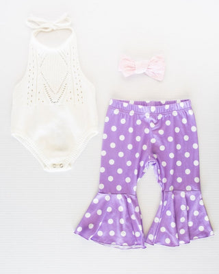 Lina Pleated Bell Bottoms - Purple Polka Dot - Charlie Rae - 9-12 Months - Baby & Toddler Bottoms - Bailey's Blossoms