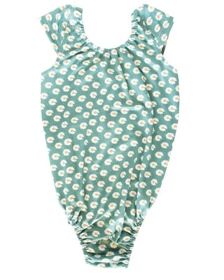 Maggie Cap Sleeve Leotard- Green with Daisy Floral - Charlie Rae - 0-3 Months - Baby One-Pieces - Bailey's Blossoms