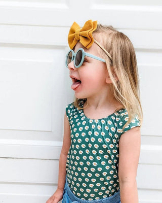 Maggie Cap Sleeve Leotard- Green with Daisy Floral - Charlie Rae - 0-3 Months - Baby One-Pieces - Bailey's Blossoms