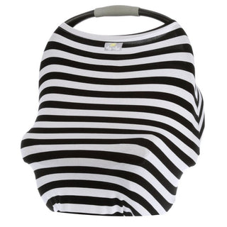 Mom Boss™ 4-in-1 Multi-Use Car Seat + Nursing Cover - Charlie Rae - Black + White Stripe - Baby Carrier Accessories - Itzy Ritzy