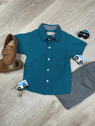 Nash Teal Dot Button-Up - Charlie Rae - 2T - Baby & Toddler Tops - Toby Boys