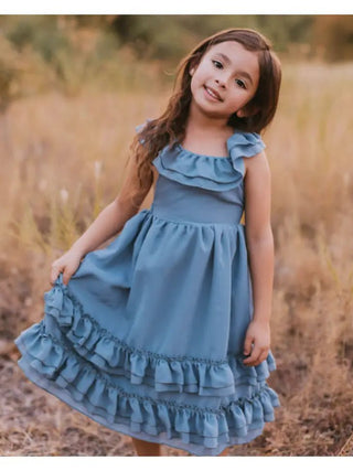 Nellie Ruffle Maxi Dress - Dusty Blue - Charlie Rae - 12-18 Months - Baby & Toddler Dresses - Bailey's Blossoms