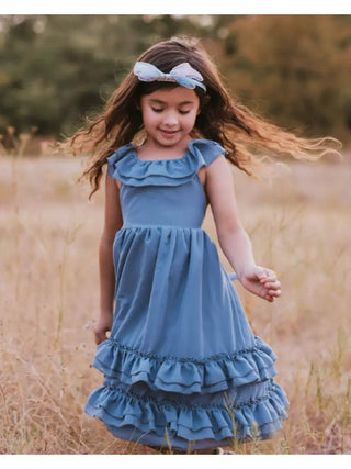 Nellie Ruffle Maxi Dress - Dusty Blue - Charlie Rae - 12-18 Months - Baby & Toddler Dresses - Bailey's Blossoms