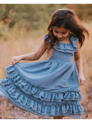 Nellie Ruffle Maxi Dress - Dusty Blue - Charlie Rae - 12-18 Months - Baby & Toddler Dresses - Bailey's Blossoms