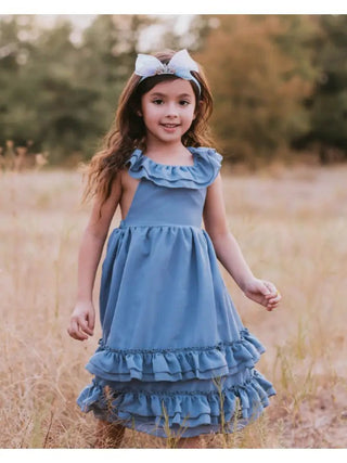 Nellie Ruffle Maxi Dress - Dusty Blue - Charlie Rae - 12-18 Months - Baby & Toddler Dresses - Bailey's Blossoms