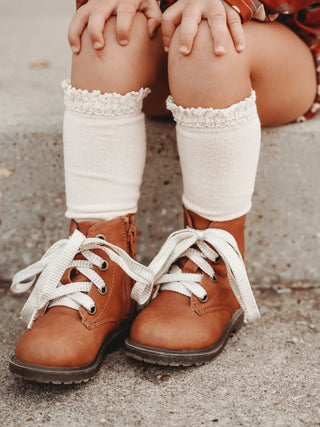Neutral Lace Top Knee High Socks - Charlie Rae - 0-6 Months - CHLD-UNISEX ACCESS-323 - Little Stocking Co.