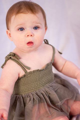 Oil Green | Angel Dear | Tutu Bubble - Charlie Rae - 0-6 Months - Girls Dresses- 190 - Angel Dear