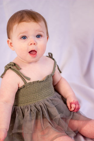 Oil Green | Angel Dear | Tutu Bubble - Charlie Rae - 0-6 Months - Girls Dresses- 190 - Angel Dear