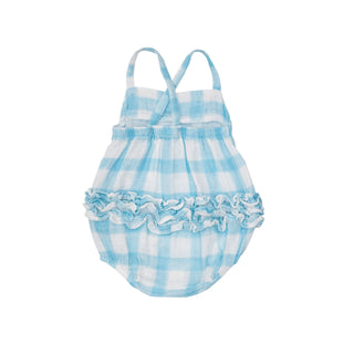 Painted Gingham Blue- Bow Bubble - Charlie Rae - 0-3 Months - Baby One-Pieces - Angel Dear