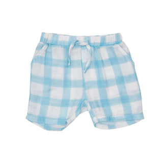 Painted Gingham Blue- Muslin Short - Charlie Rae - 6-12 Months - Baby & Toddler Bottoms - Angel Dear