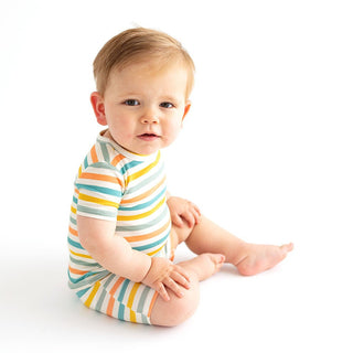 Popsicle Stripe - Basic Short Sleeve & Short Length Pajama - Posh Peanut - Charlie Rae - 6-12 Months - Baby & Toddler Sleepwear - Posh Peanut