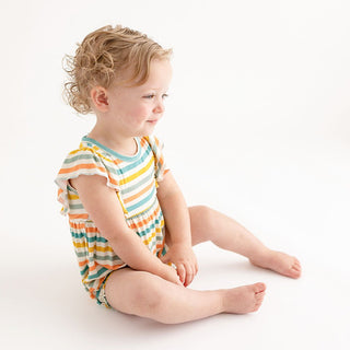 Popsicle Stripe - Flutter Sleeve Bubble Romper - Posh Peanut - Charlie Rae - 3-6 Months - Baby One-Pieces - Posh Peanut