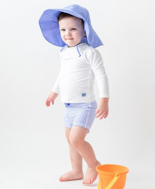 RuggedButts Periwinkle Blue Seersucker Swim Shorties - Charlie Rae - 0-3 Months - Baby & Toddler Swimwear - Rufflebutts