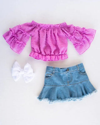 Savanna Off-the-Shoulder Dot Top - Orchid Pink - Charlie Rae - 0-3 Months - Baby & Toddler Tops - Bailey's Blossoms