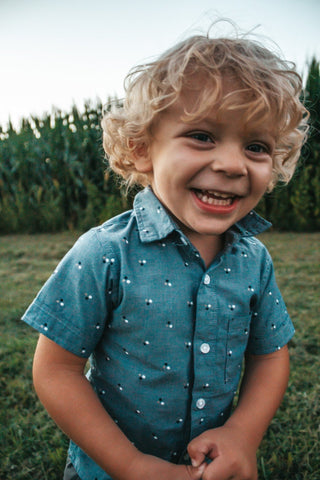 Theodore Blue Dot Button-up - Charlie Rae - 2T - Shirts & Tops - Toby Boys