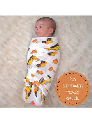 Under Construction Baby Swaddle Blanket - Charlie Rae - Swaddling & Receiving Blankets - LollyBanks