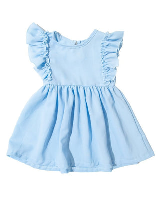 Zoey Ruffle Sleeve Dress - Cool Blue - Charlie Rae - 0-3 Months - Baby & Toddler Dresses - Bailey's Blossoms