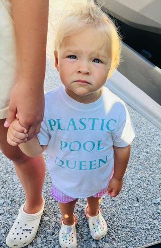 Kiki | Plastic Pool Queen | Toddler Tee | White with Blue Letters