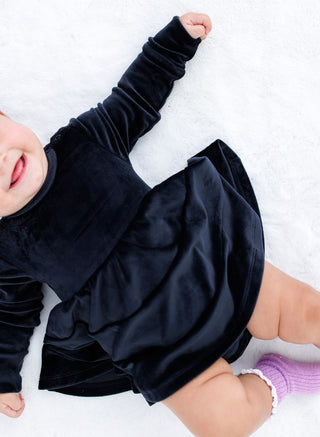 Birdie Bean | Black Velvet Birdie Twirl Dress FINAL SALE