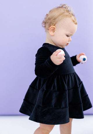 Birdie Bean | Black Velvet Birdie Twirl Dress - Charlie Rae - 0 - 3 Months - Girls Dresses - 190 - Birdie Bean