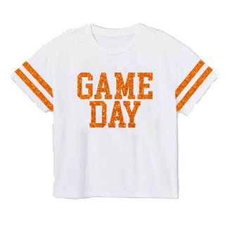 Game Day | Glitter Boxy T - Shirt | Orange - Charlie Rae - 2T - Girls Tops - 170 - Azarhia