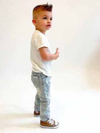 Orcas Lucille | Stretch Denim - Washed Gray - Charlie Rae - 0 - 6 Months - Boys Bottoms - 110 - Orcas Lucille