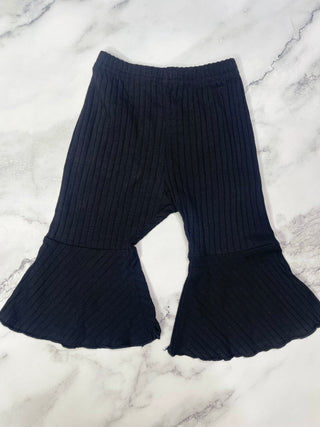 Edith Black Ribbed Bell Bottoms