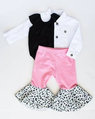 Ally Pleated Bell Bottoms- Pink Snow Leopard - Charlie Rae - 0-3 Months - Baby & Toddler Bottoms - Bailey's Blossoms