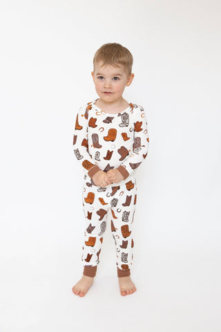 Angel Dear - Brown Boots- Long-Sleeve Bamboo Loungewear Set - Charlie Rae - 6-12 Months - Baby & Toddler Sleepwear - Angel Dear