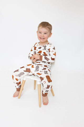Angel Dear - Brown Boots- Long-Sleeve Bamboo Loungewear Set - Charlie Rae - 6-12 Months - Baby & Toddler Sleepwear - Angel Dear