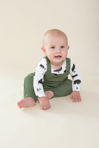 Angel Dear - Chive Bamboo Overalls - Charlie Rae - 3-6 Months - Baby One-Pieces - Angel Dear