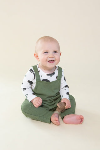 Angel Dear - Chive Bamboo Overalls - Charlie Rae - 3-6 Months - Baby One-Pieces - Angel Dear