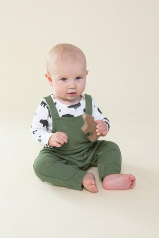 Angel Dear - Chive Bamboo Overalls - Charlie Rae - 3-6 Months - Baby One-Pieces - Angel Dear