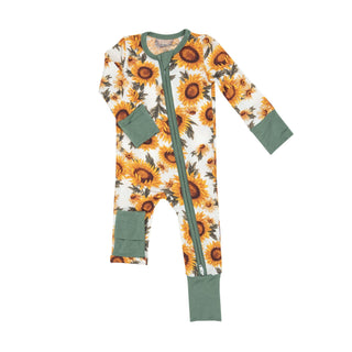 Angel Dear - Fall Sunflower- Bamboo 2-Way Ruffle Zipper Romper - Charlie Rae - 0-3 Months - Baby & Toddler Sleepwear - Angel Dear