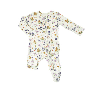 Angel Dear - Floral Spring- Bamboo 2-Way Ruffle Back Zipper Footie - Charlie Rae - Newborn - Baby & Toddler Sleepwear - Angel Dear
